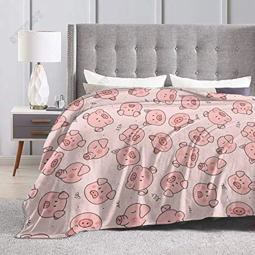 Cute Pigs Throw Blanket for Couch Cozy Flannel Bed Blanket Soft Lightweight Warm Decorative Blanket for Sofa, Travel