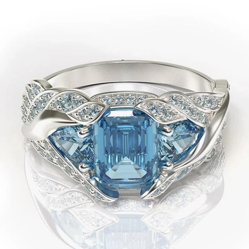 Women's blue square jeweled ring