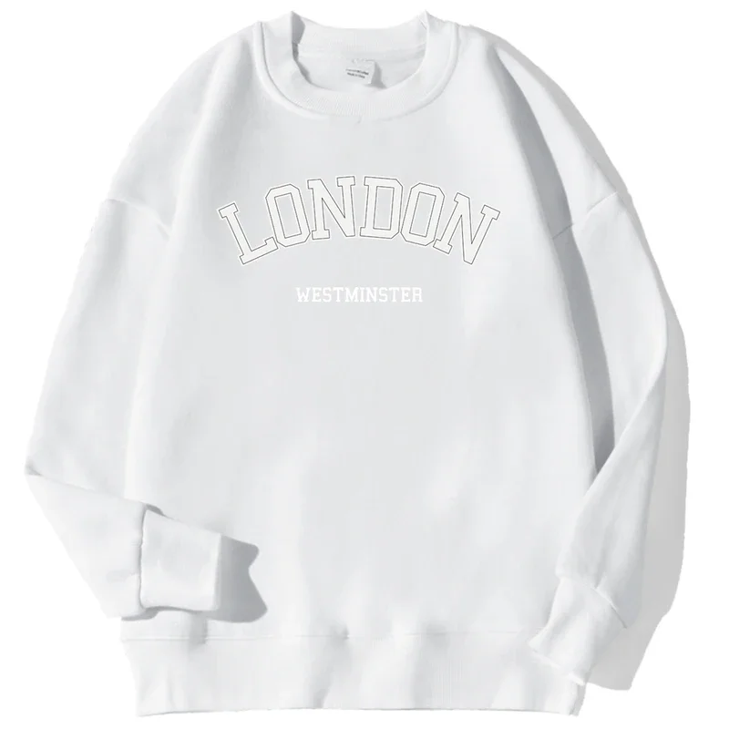 London Westminster Street Letter Prints Sweatshirts Men Autumn Casual Hoodies O-Neck Soft Pullovers Street Trend Clothing