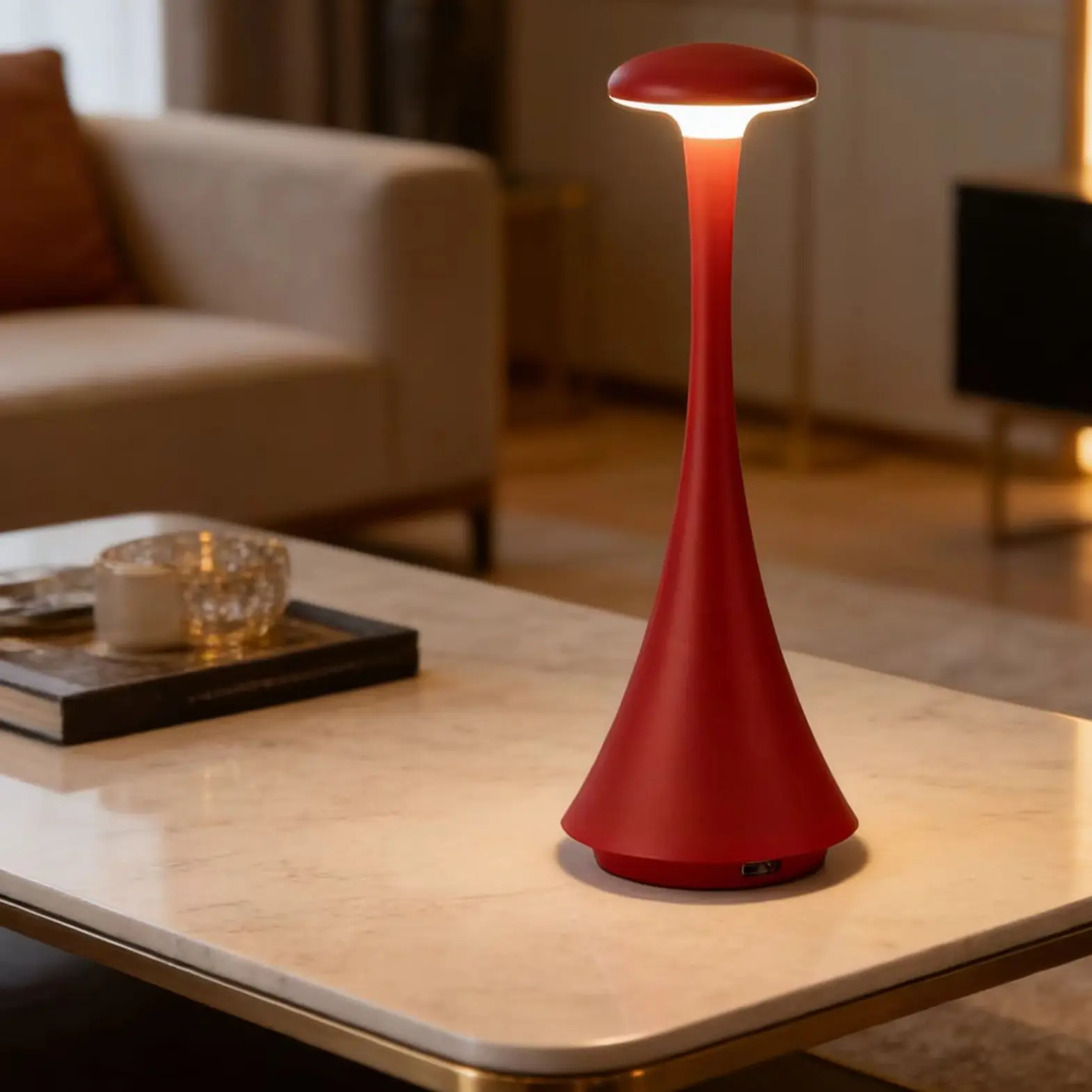 

Modern Minimalist Rechargeable Wireless Mushroom Table Lamp Type-C Touch Night Light for Bedroom Hotel Bedside Desk