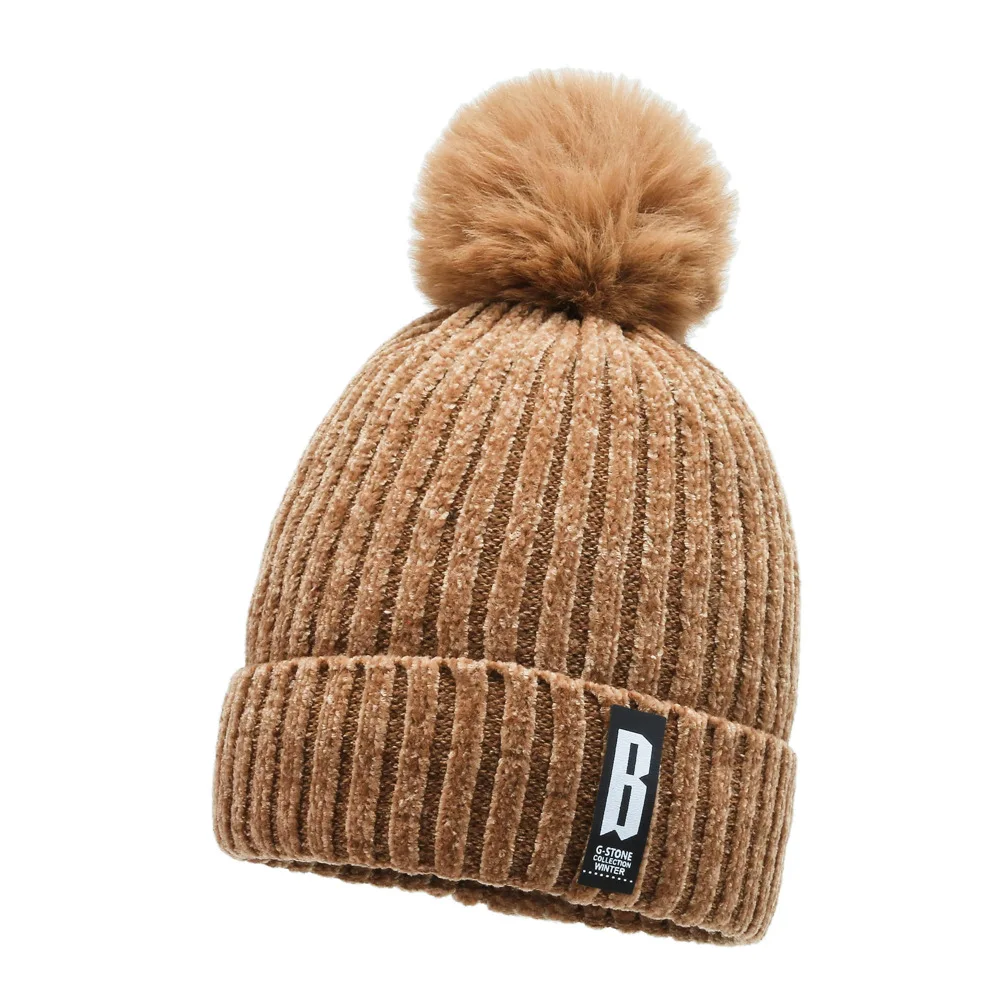 Winter New Chenille Wool Hat Women\'s Padded Warm Fashion Knitted Women\'s Hats Cycling Pullover Hat