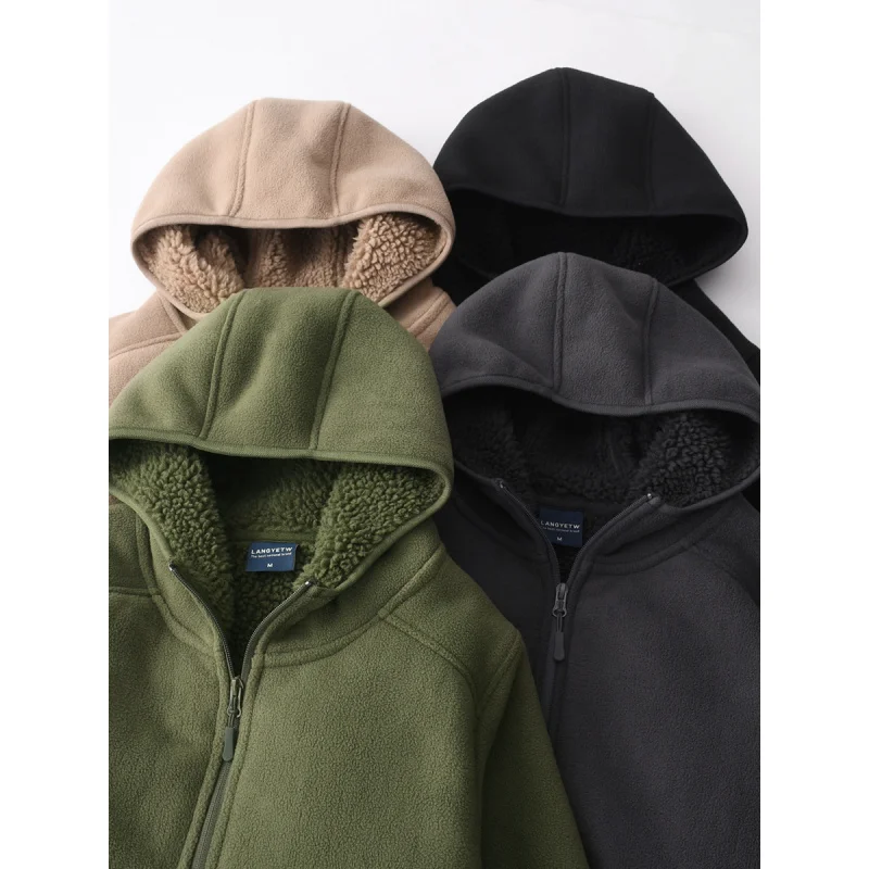 W2EJOURNEY الاتحاد الأوروبي الولايات المتحدة حجم قسط جودة فاخرة ملابس خارجية خمر 520 جرام الوزن الثقيل شيربار الصوف قلنسوة بسحاب سترة #6