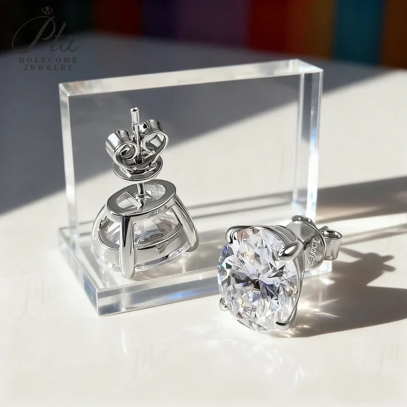 Stud Earrings Lab Grown Gemstones Moissanite Oval Shape 925 Silver Hypoallergenic Thanksgiving Gifts Never Fade Advanced Jewelry