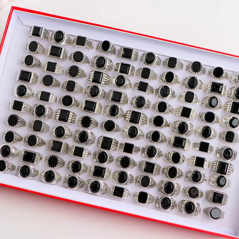 Zhang v Gui 20 Pieces Retro Punk Gothic Enamel Oil Drop Square Rings 7