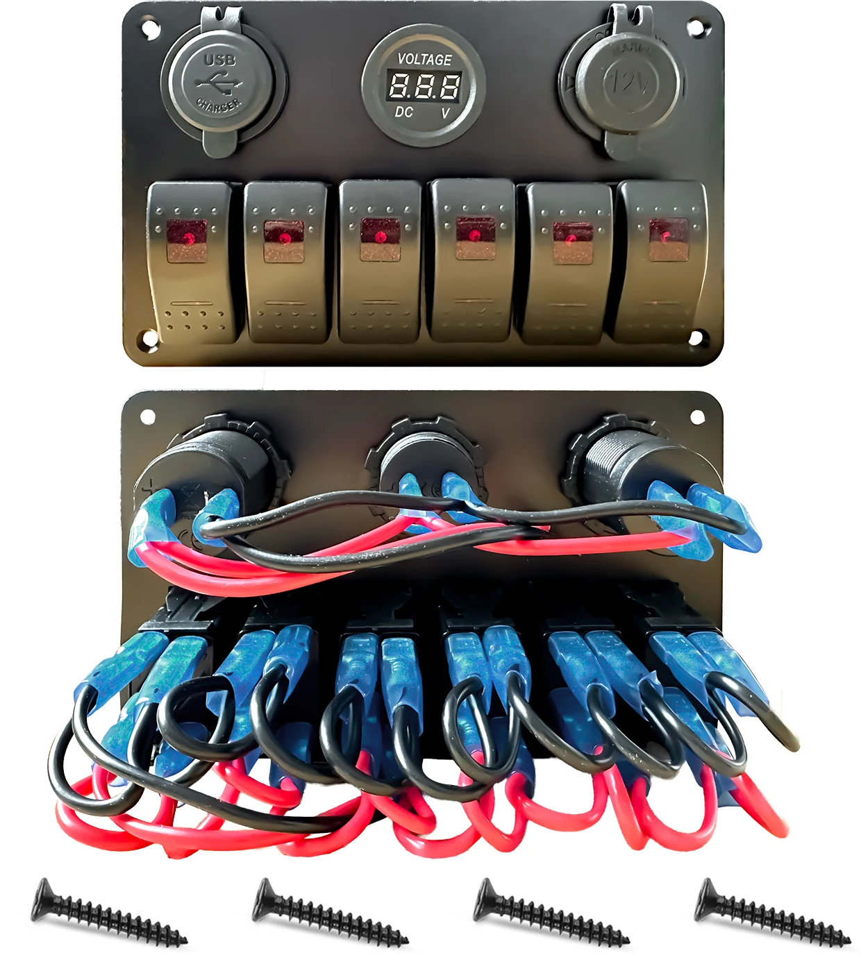 

6-Button Switch Panel with Voltmeter USB 3.0, 12V 24V Car Modification Switches for Automotive RV Truck Marine
