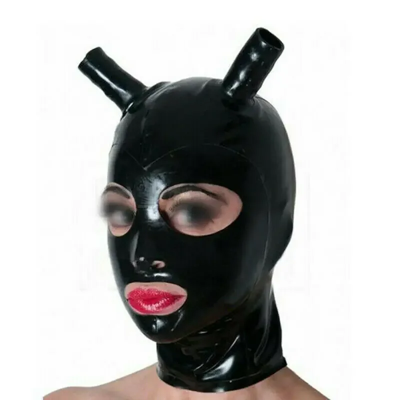 100% Latex Nature Rubber Gummi Headgear Black Masquerade Hood 0.4mm Size S-XXL