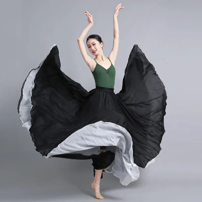 Saia feminina em chiffon flamenco, saia longa para bailarinos, prática e uso, cor sólida, 720 graus, estilo chinês