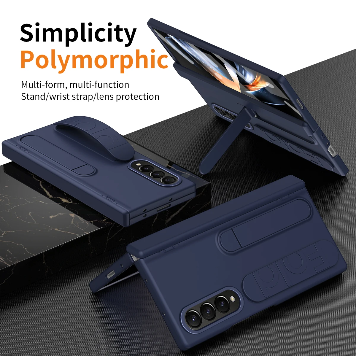 For Samsung Galaxy Z Fold 4 ZFold4 Case Silicone Wristband Hinge Bracket Tempered Glass All-inclusive Folding Shockproof Cover