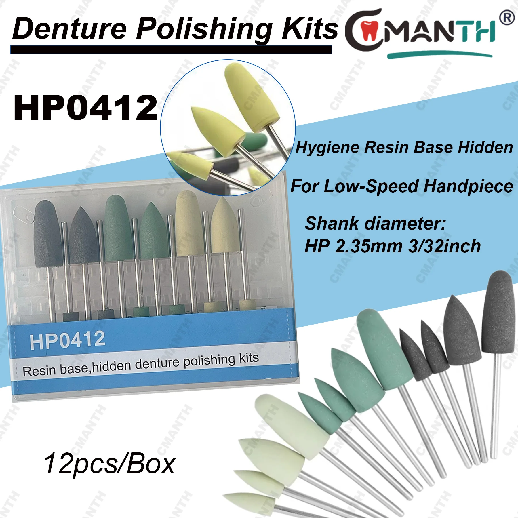 

HP0412 12pcs/Box Dental Resin Base Hidden Denture Polishing Kits For Low Speed Contra Angle Handpiece Dentistry Whitening Tools
