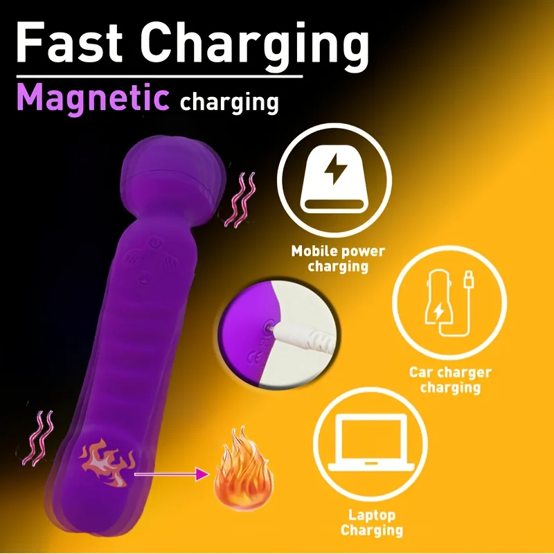 محرك مزدوج ماجيك AV هزاز للنساء محفز البظر USB قابلة للشحن مع 7 أوضاع للسرعة وتدفئة الذيل لعبة الجنس الكبار 18 #3