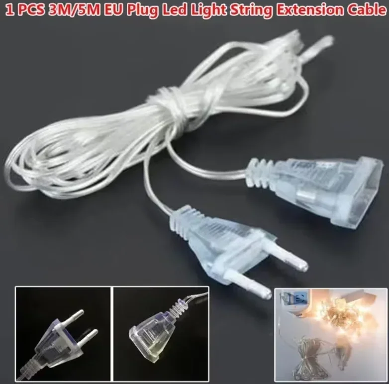 3M EU Plug Power Extension Cable Transparent Led Light String Extension Cord For Party String Light