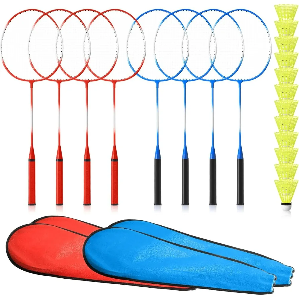 8 Pieces Badminton Rackets Set with 12 Badminton 4 Carrying Bag Shuttlecocks Lightweight Racquets Equipment.