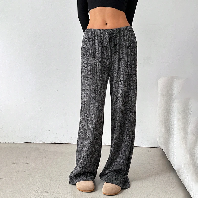 Women Casual Loose Pants Elastic Waist Drawstring Wide Leg Pants Leggings Autumn Home Wear Pajama Pants