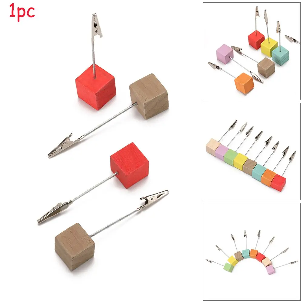 1PC DIY Home Decor Square Shape Message Folder Desktop Decoration Clamps Stand Place Card Photos Clips Wooden