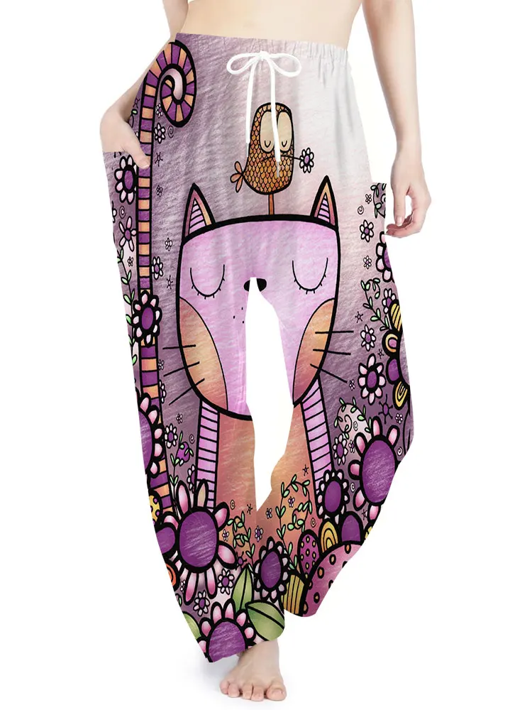 Cat Print Bohemian PrintPants Summer Fall Ladies Bohemian Holiday Pants Casual Fashion Avant-garde Card Fashion Pants