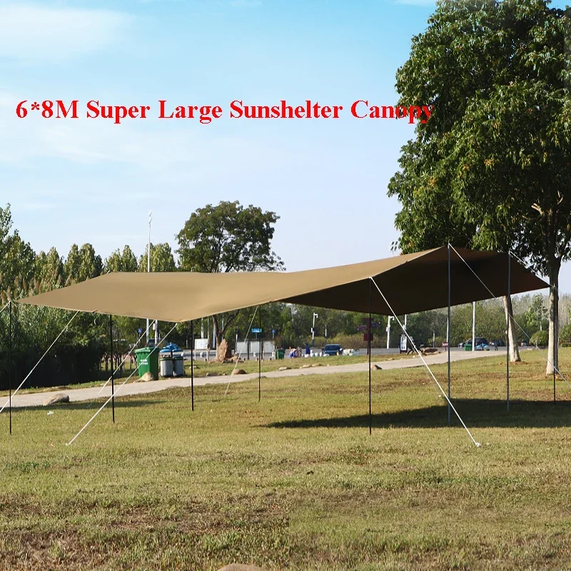 Include 4Main Rods & 4Vice Sticks 6*8m Full Sunscreen Black Glue Canopy Camping Beach Thickened Arbor Rain Proof Sunshelter Tarp