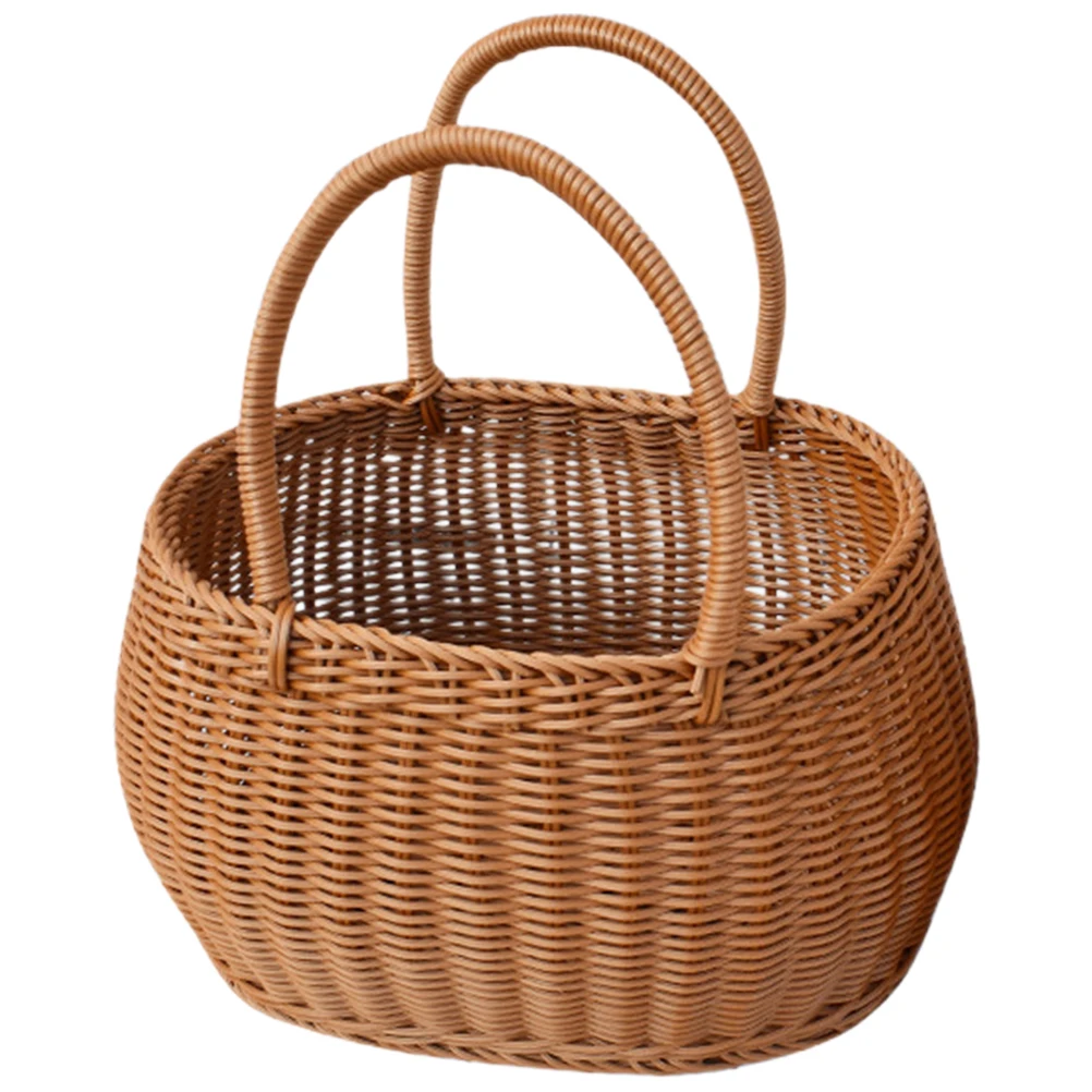 

Portable Fruit Basket Small Storage Baskets Woven Plastic Rustic Picnic Decorative Flower Basket With Handle Home Use Storage