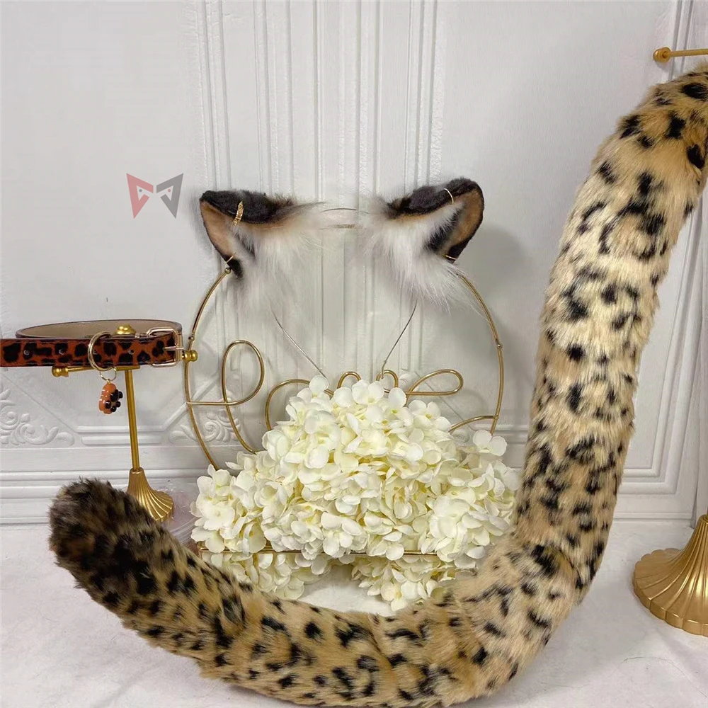 

MMGG New Flower Leopard Ears HairhoopTail Necklace Beast Style Panthera Pardus Cosplay Headwear Costume Accessories Custom Made