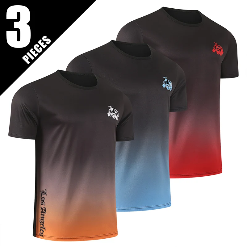 3-Piece Men's Short Sleeved Youth Gradient T-shirt Printed With Sports Quick Drying Running Multifunctional Comfortable Trendy