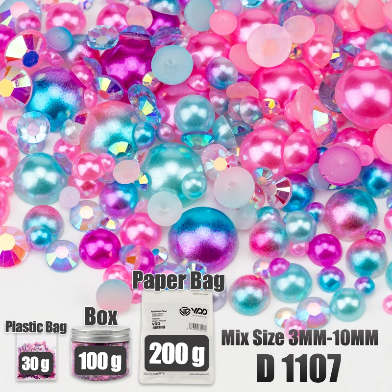 VDD 30/60/100/200g Großhandel Gemischte Größen ABS Halbrunde Perlen Flache Rückseite Perlen Farbige Harz-Strasssteine für Handwerk Nagelkunst DIY Dekoration – Detail 14