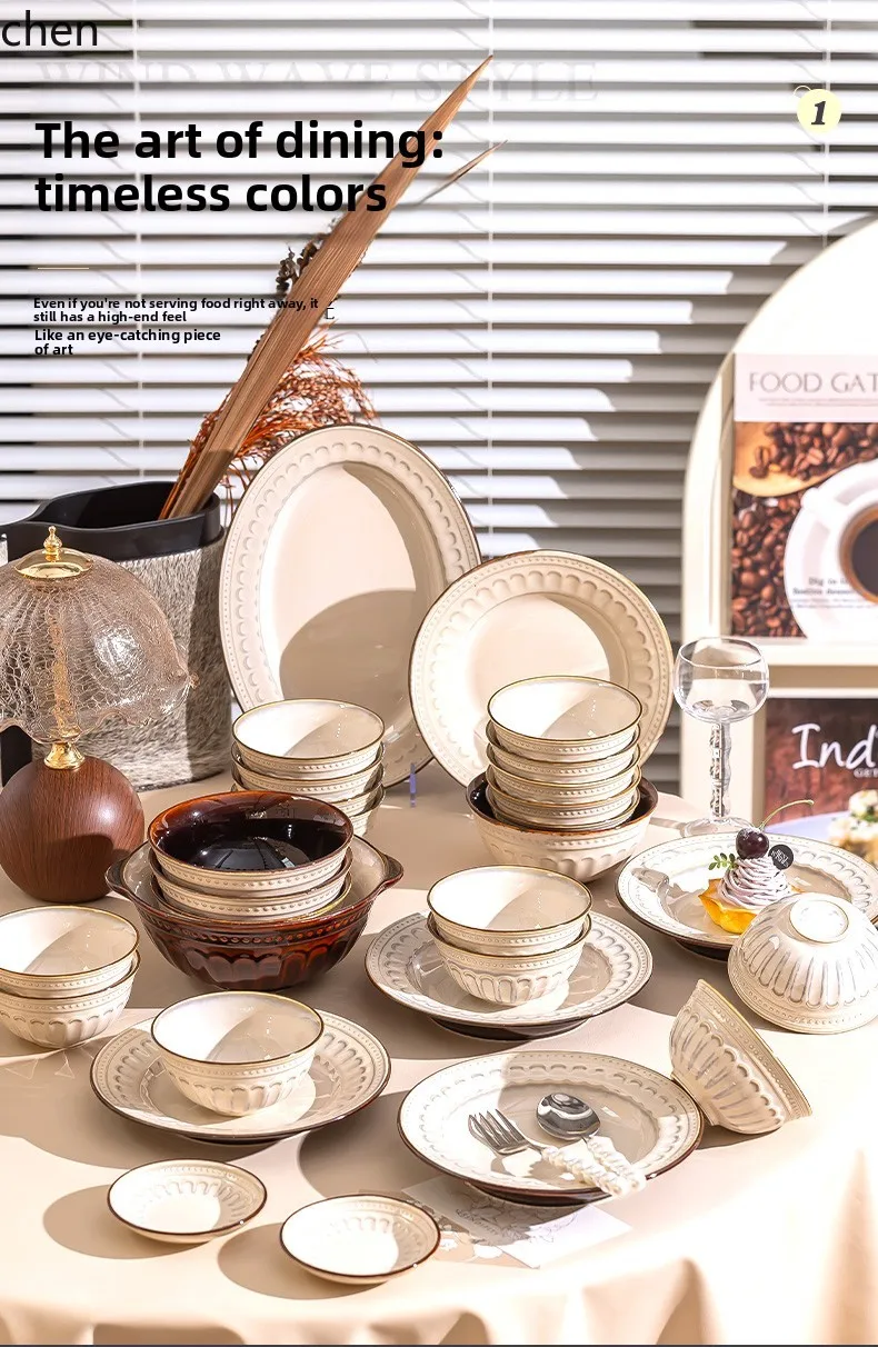 Zml dish set for homeretro bowl, plate and chopsticks classy ceramic tableware bowl and chopsticks 4