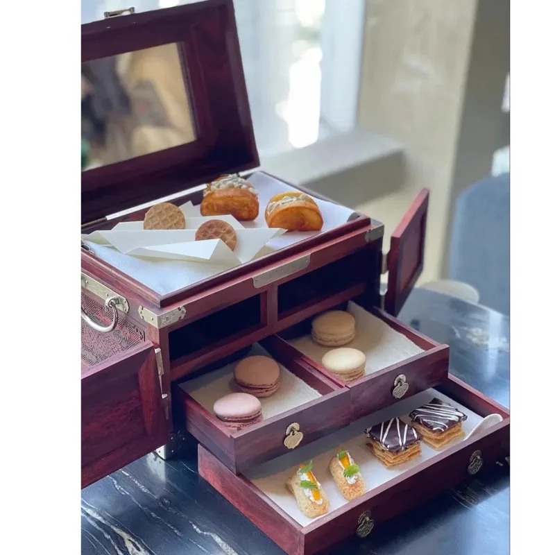 

New Chinese Creative Roast Duck Plate Hotel High-end Solid Wood Afternoon Tea Food Box Dim Sum Box Pastry Plate Restaurant