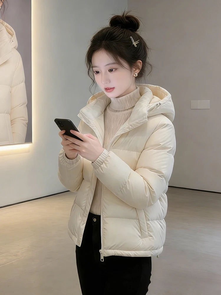

High-End Faionable down Cotton Jaet Women's Winter Thiened Warm Coat Hooded Sli Commute Korean Version Loose Fit