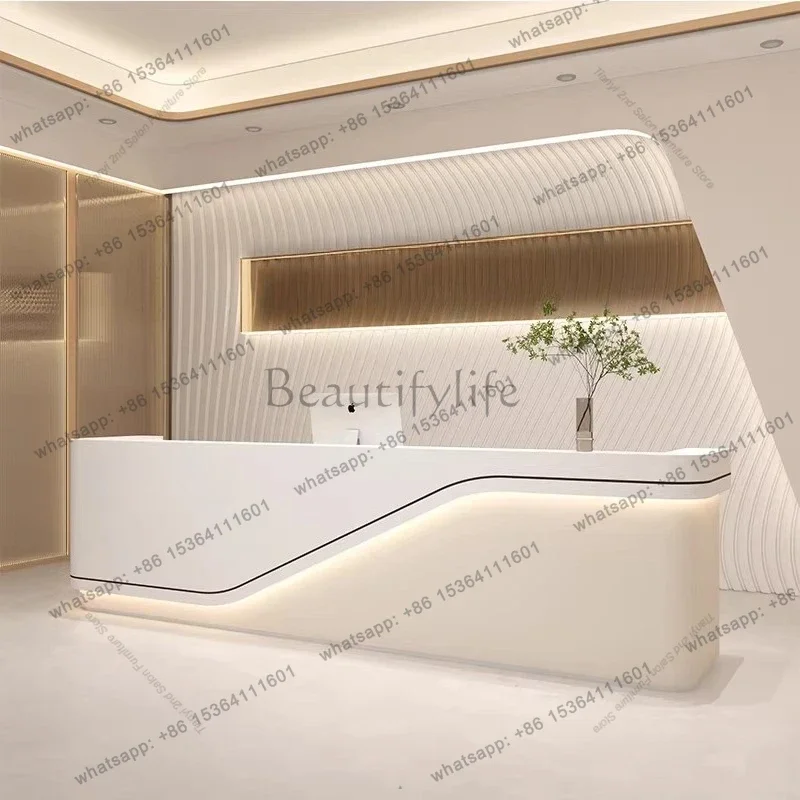 Best Sellers Modern Simple Reception Desk Nordic Cream Style Beauty Salon Center Cashier Counter Display Rack Office Furniture C