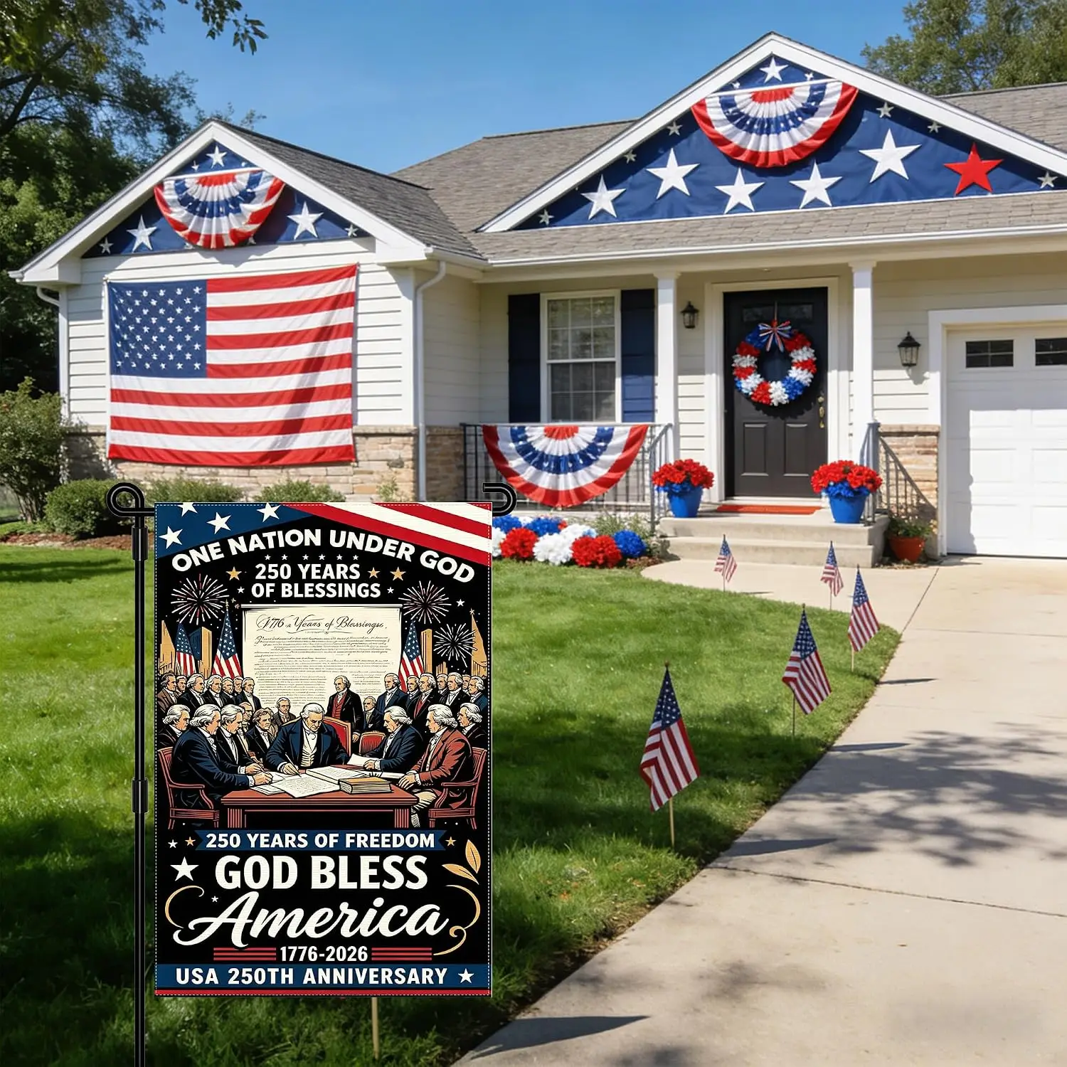 250 Anniversary Garden Flag 250 Years of Freedom American Patriotic Flags For Outside 4th of July Double-Sided Waterproof Fl PPZ