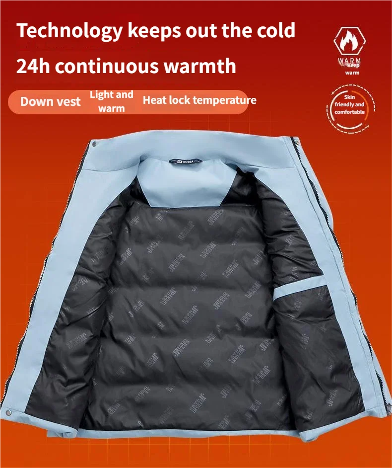 Winter High-density T400 Small-interval Warm Cotton-padded Vest Double Front Flap with Snap Buttons and Zippers
