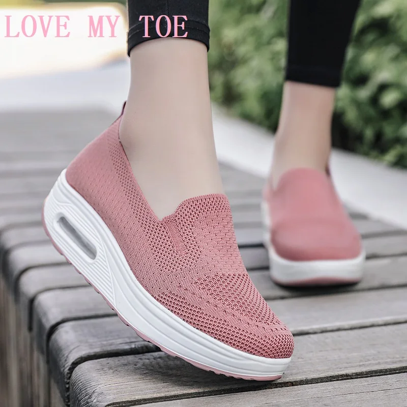 Shoes Woman 2024 Trend Casual Non-Slip Mesh Soft Light Breathable Women Sneakers Swing Wedges High Platform Sport Plus Size 44