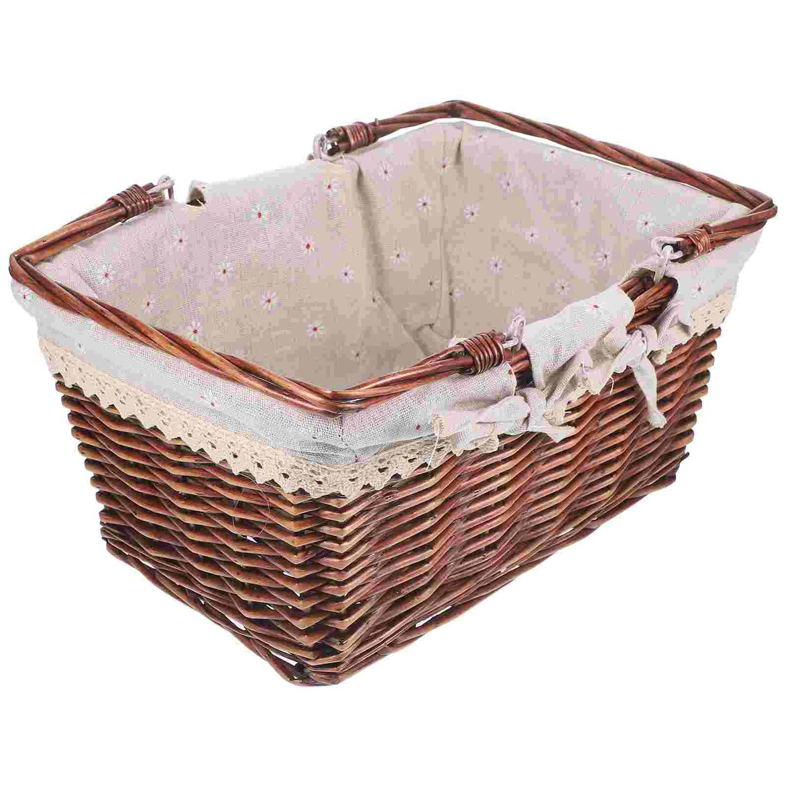 

Square Rattan Picnic Basket Storage Baskets Woven Breads Holder Wicker Container Fruit