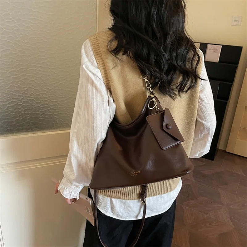

Women's Casual Leather Shoulder Bag with Detachable Pouch Spacious for Daily Casual Office Weekend Travel Errands & Daily Use