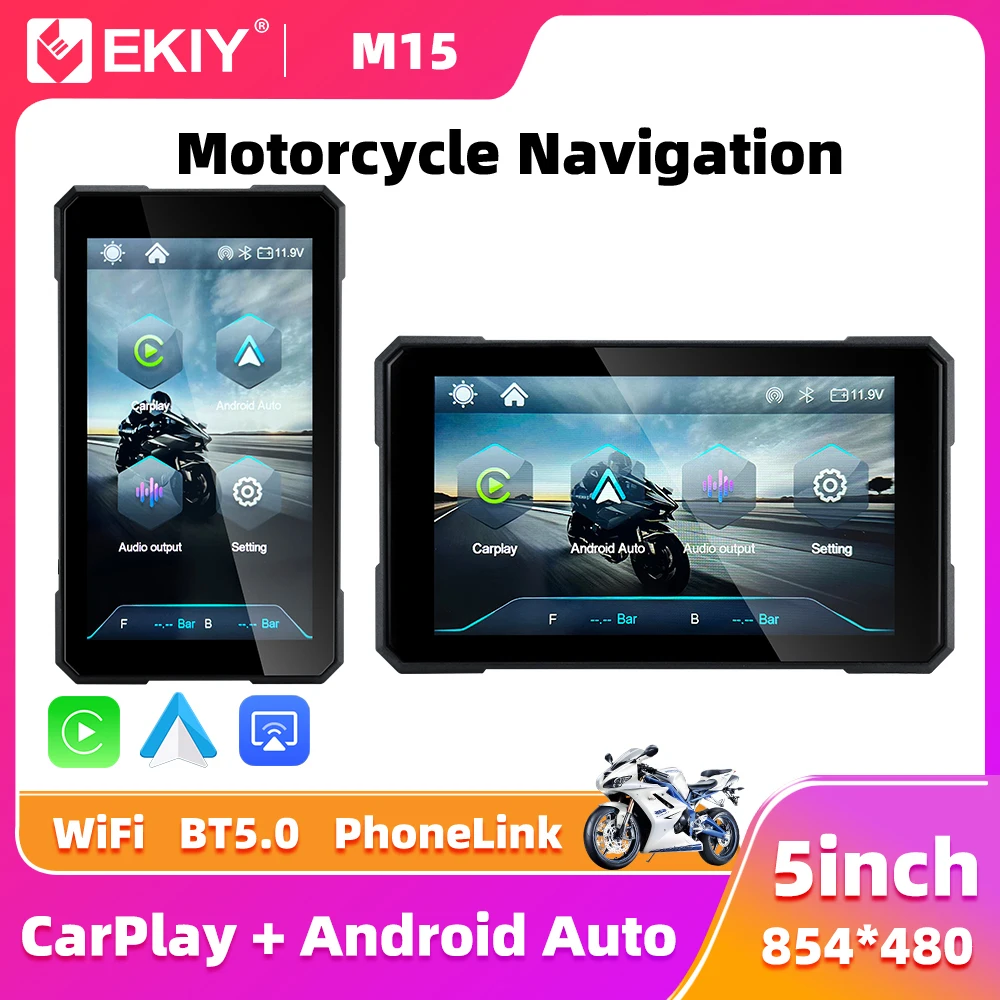 EKIY 5.0 inch Wireless CarPlay Moto Android Auto Portable Digital Motorcycle Dashboard GPS Navigation Removable Display Screen