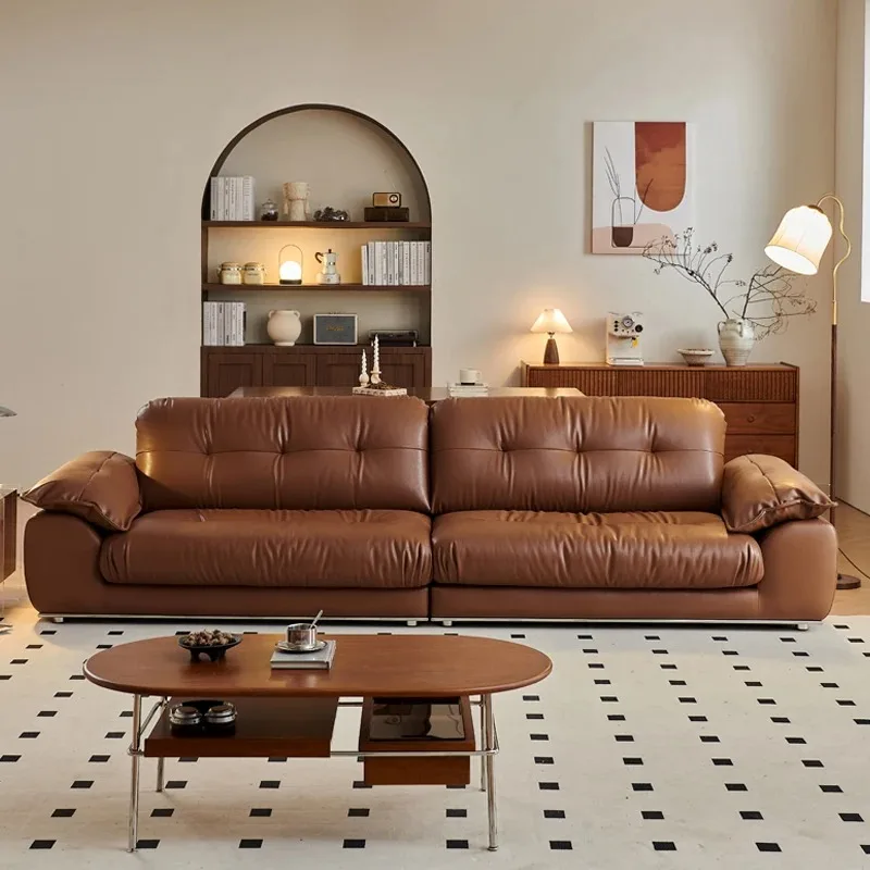 Leather sofa cloud retro style living room first layer cowhide Italian style big seat deep 2025 new nebula