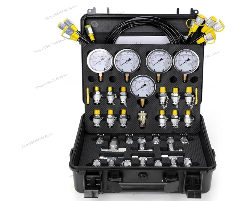 For Excavator Measuring Pressure Gauge, Combination Tool Kit, Mechanical Equipment Maintenance Shock-resistant Hydraulic Gauge