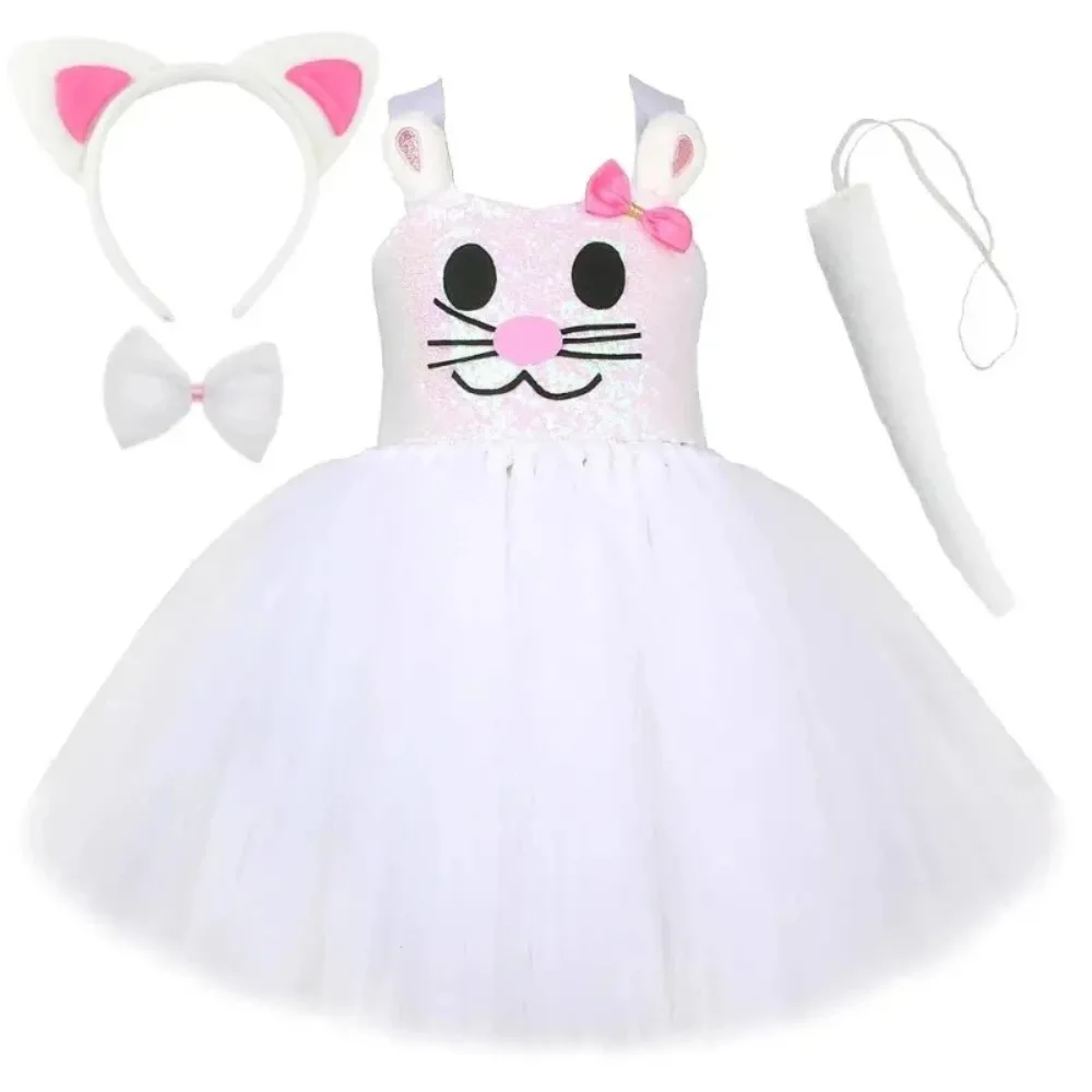 Baby Girls Easter Bunny Tutu Dress Sequins White Animal Costume Carnival Party Ballet Dress Kids Rabbit Festival Outfit view 2