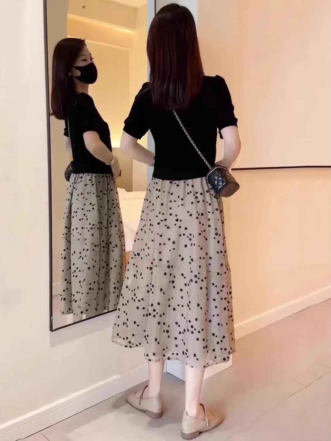 Jupe mi-longue légère et ample pour femmes, imprimé Floral artistique, taille haute, pour les déplacements, Vintage, ligne a, printemps et été