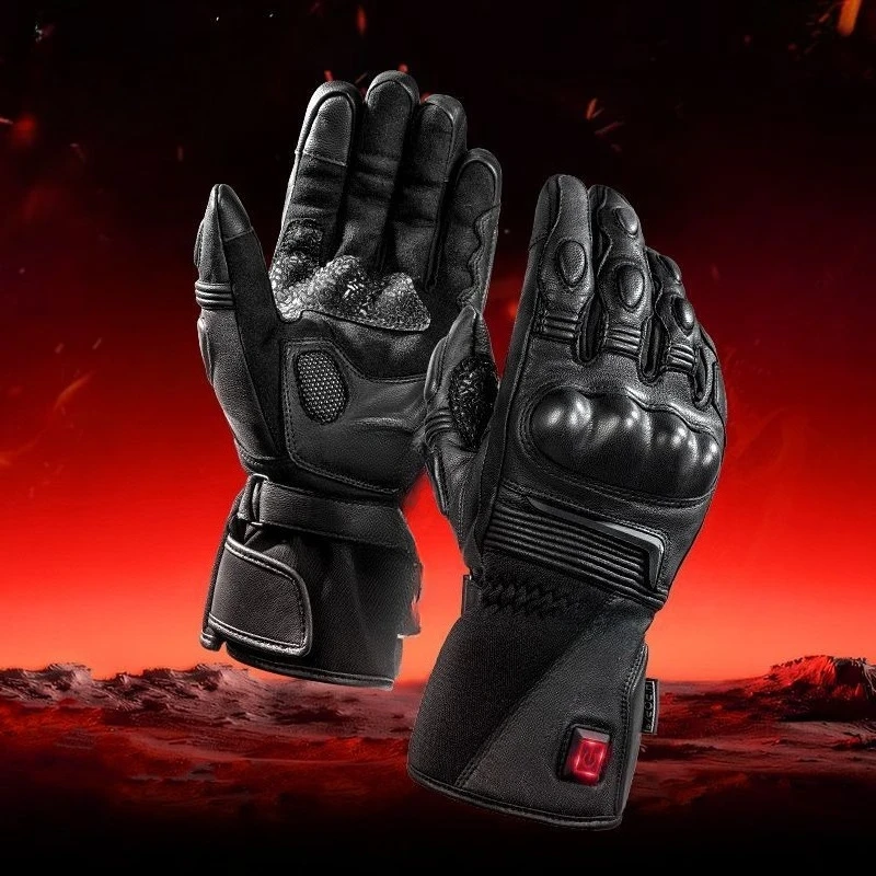 Motorcycle wind electric heating gloves leather windproof winter locomotive riding equipment