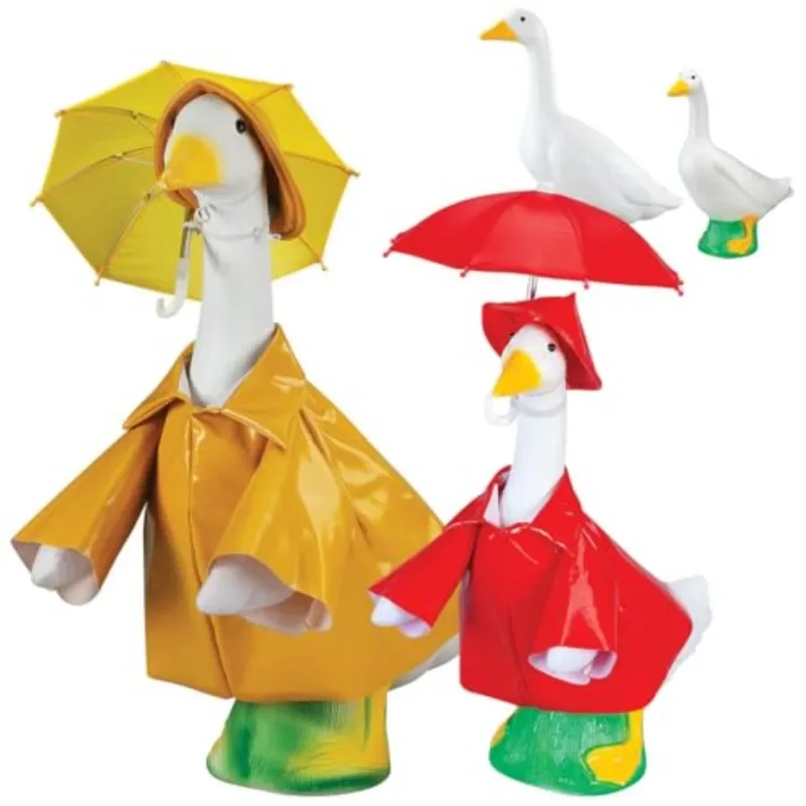 Gaggleville Goose Raincoat Bundle for outdoor use, waterproof polyester, white, includes 1 large 23 goose with reflective detai