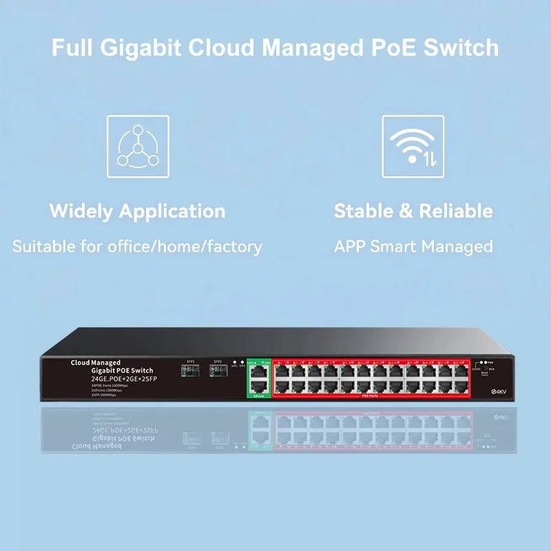 Factory Cloud APP Control Switch 24-Port Full Gigabit POE IP Network Fiber Optic Equipment 2*1000mbps UTP Uplink