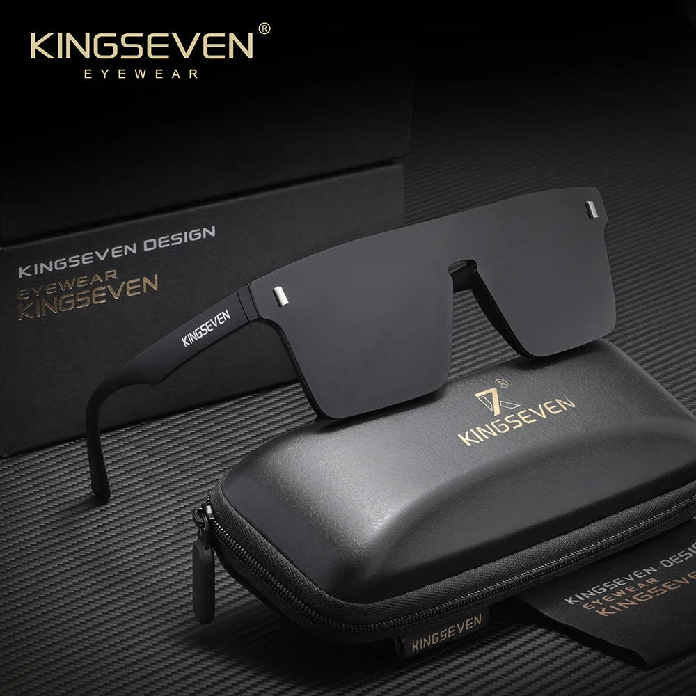 KINGSEVEN ماركة الموضة بدون شفة النظارات الشمسية النساء الرجال UV400 إطار مربع نظارات واقية قطعة واحدة عدسة الذكور القيادة النظارات