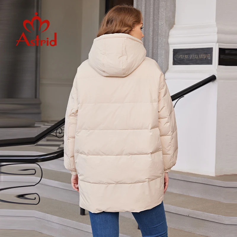 Astrid New Winter Clothes Women Loose Mid-Long Fashion Down Jacket Plus Size Women\'s Parka Hooded Simple Casual Quality Jackets