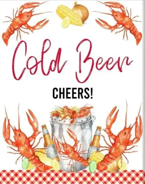 Crawfish Cold Beer Crawfish Dinner Table Seafood Party Aluminum Signs Funny Tin Sign Metal Art Poster Gift Home Cafe Bar Wall De