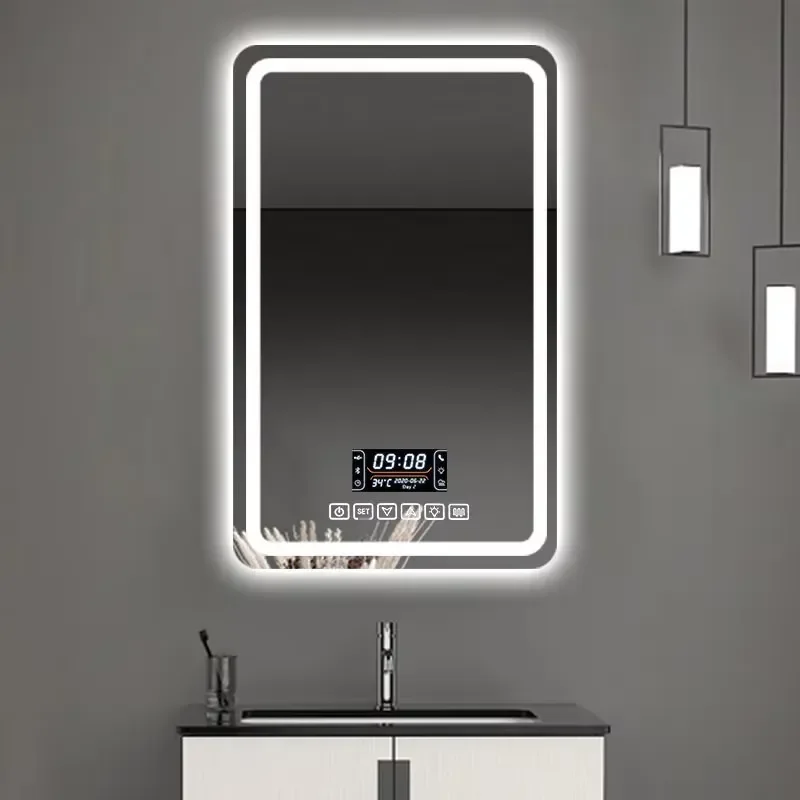 Modern Luxury Square Smart Bathroom Mirror with Lamp Anti Fog Wall Mounted Vanity Mirrors Accessories Home Decoration