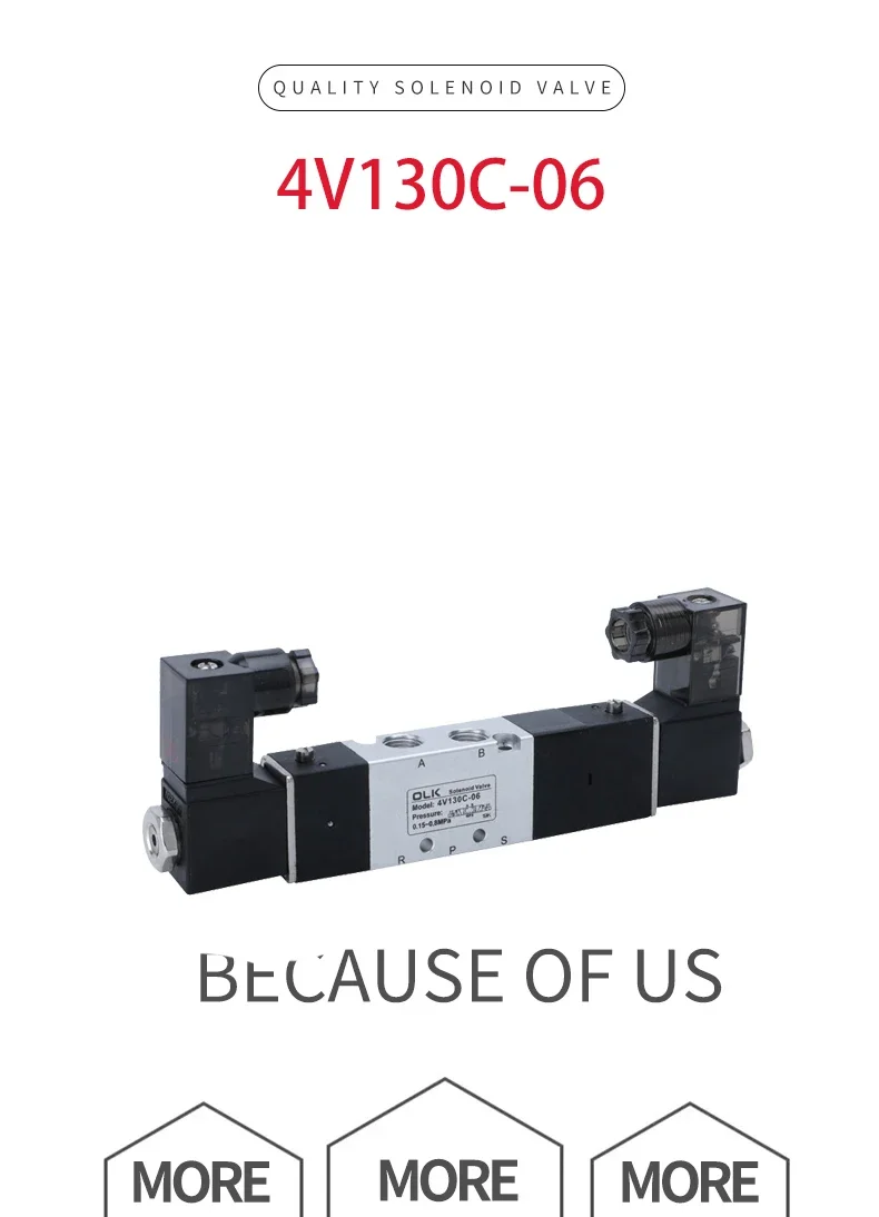 Detalhe 1 de Válvula solenoide Solenoid valve 4V130C-06 Double headed Double control 5 Way 3 Position Power down hold Pneumatic directional valve Pneumática