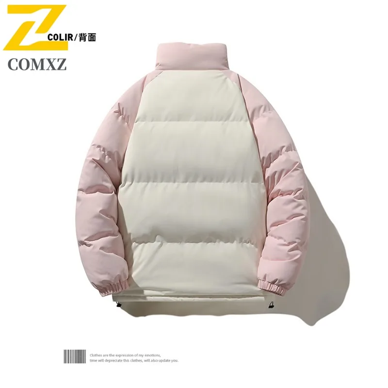 COMXZ 2025 Winter Unisex Fashion Warm Color Block Cotton Jacket Casual outdoor sports Streetwear Coat lightweight windbreaker