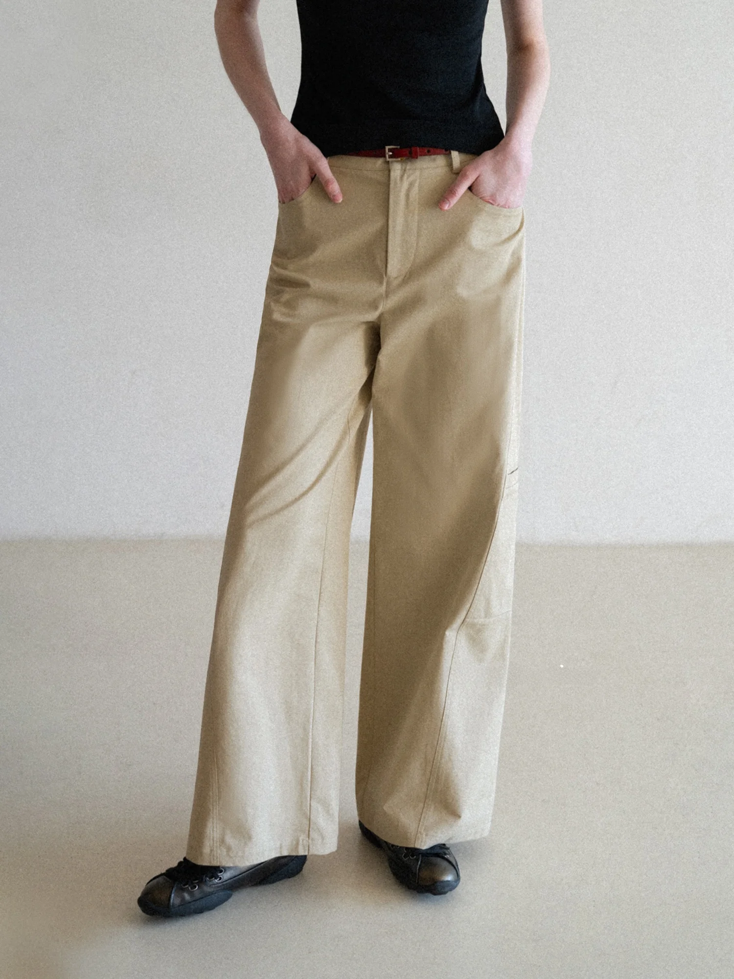 

Eggka Casual Wide Leg Pants High Waist Straight Cut Workwear Trousers Spring Season Simple Design Multi ket Feature