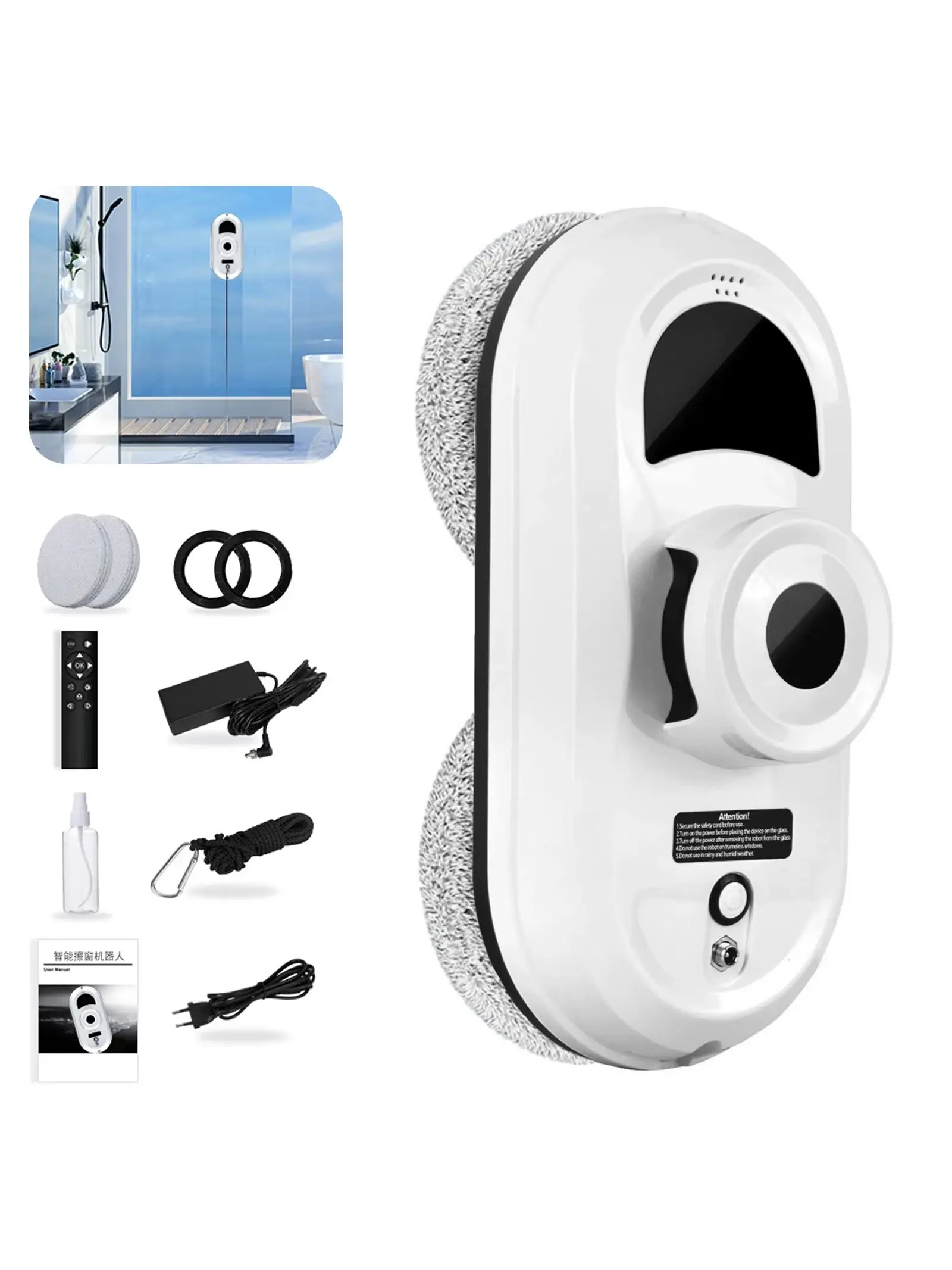 Robot de nettoyage automatique par pulvérisation d'eau pour vitres domestiques, aspirateur avec télécommande, essuie-glace électrique pour vitres domestiques