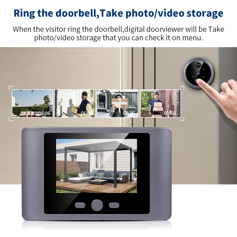 Doorbell Peephole 2.8in LCD Screen Smart Wireless Door Viewer Camera PIR Motion Detection 90° Wide Angle Night Vision Door Bell